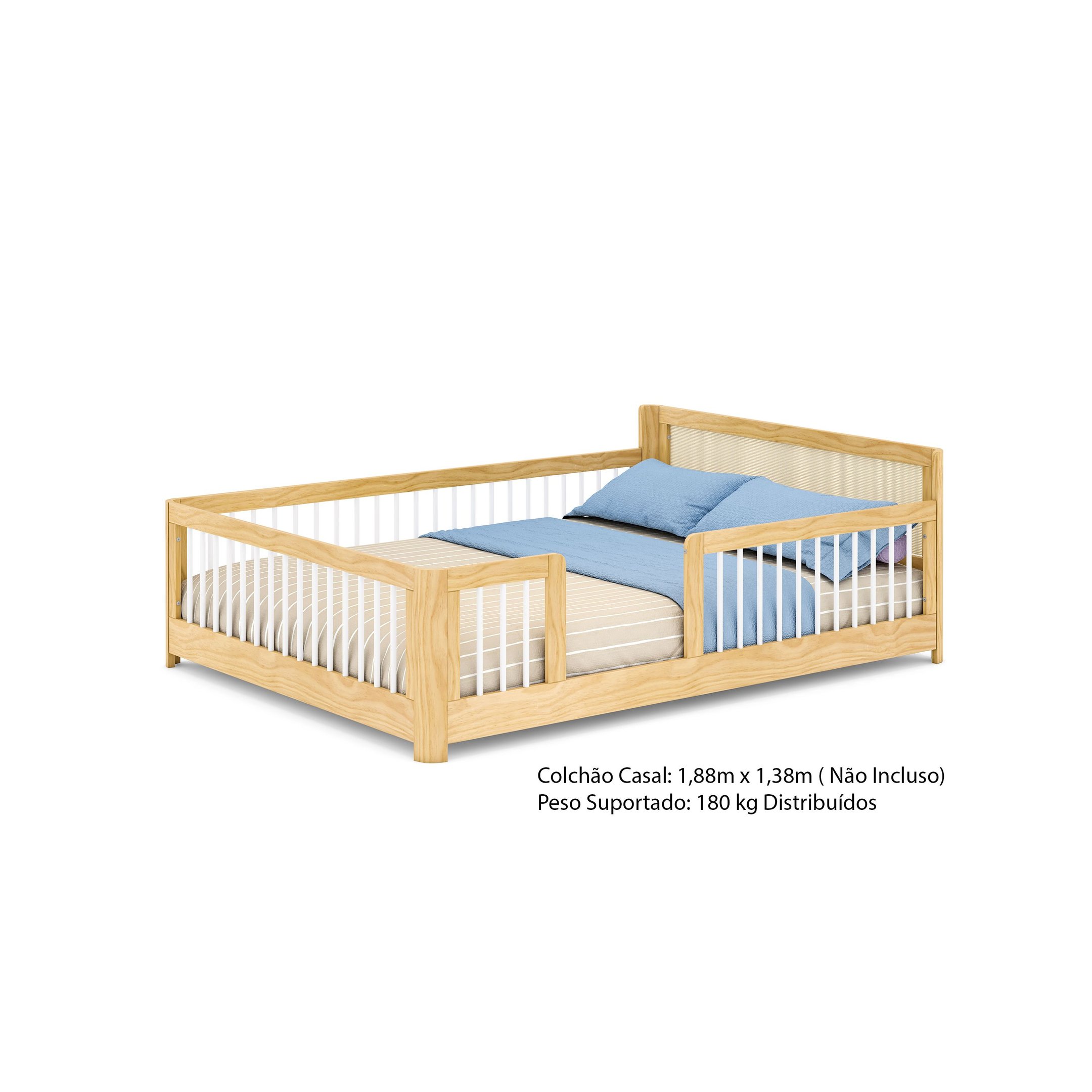 Cama Infantil Casal Montessoriano Wave com Rattan Casatema - 15