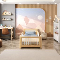 Cama Infantil Solteiro Montessoriano Wave com Rattan Casatema - 2