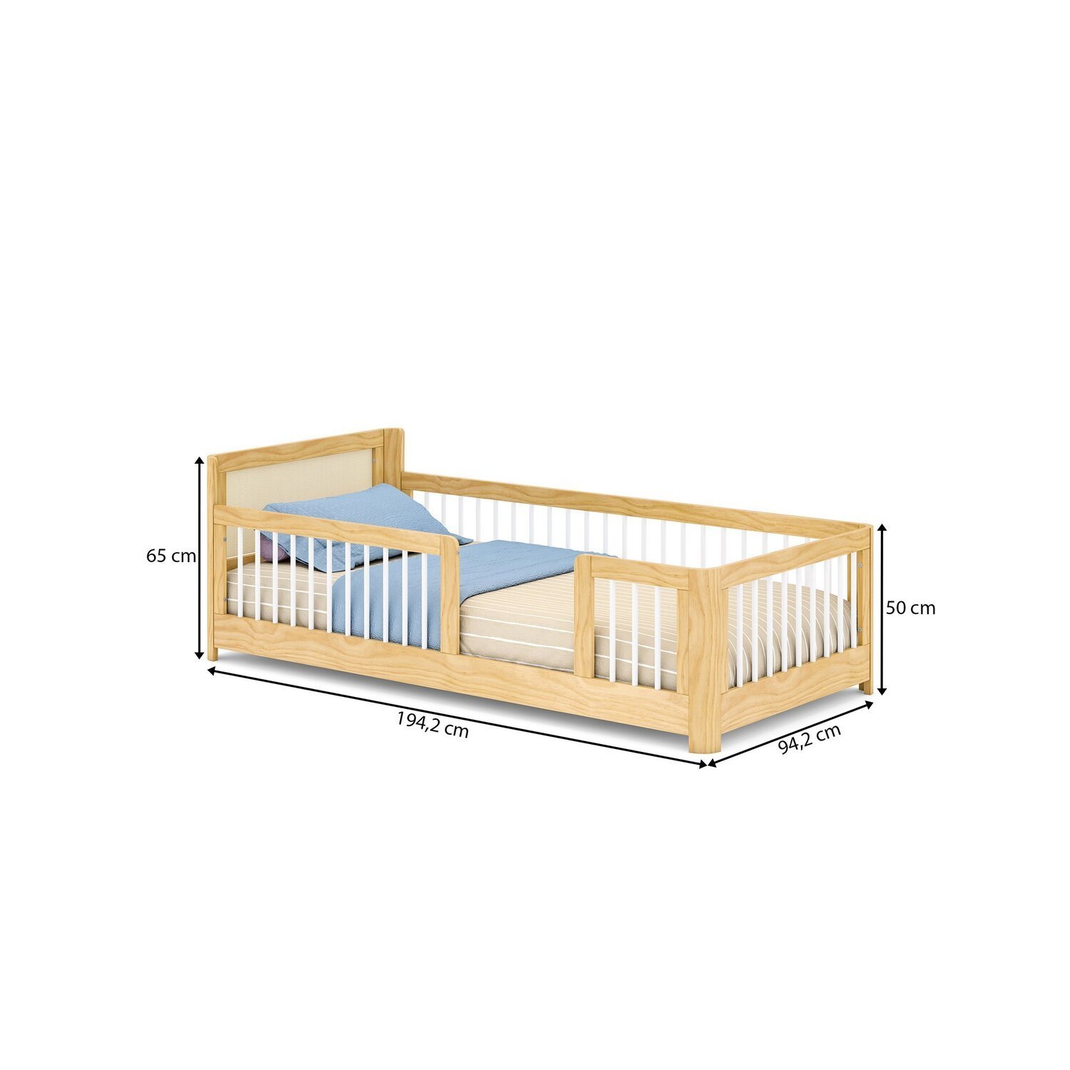 Cama Infantil Solteiro Montessoriano Wave com Rattan Casatema - 3