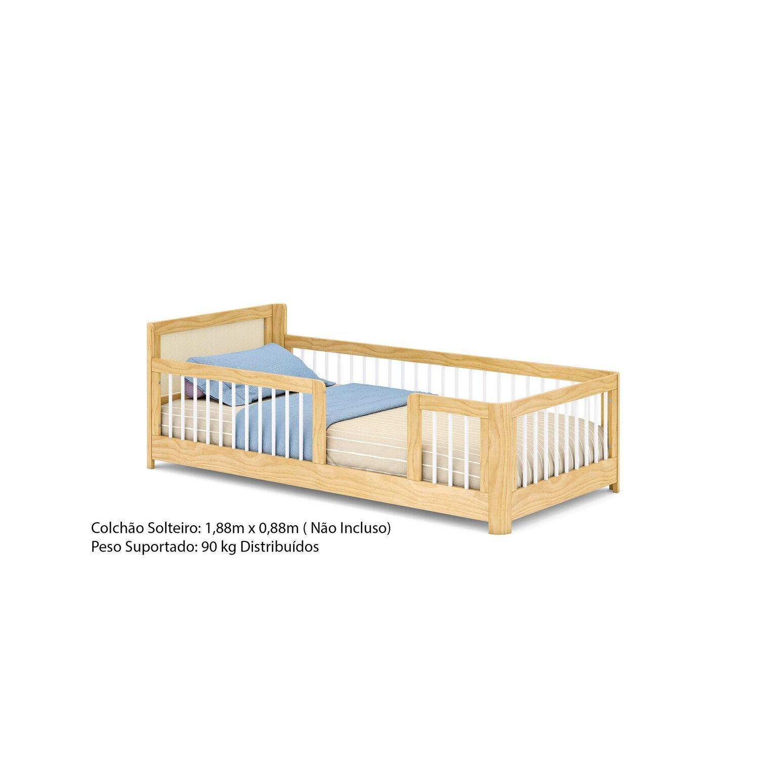 Cama Infantil Solteiro Montessoriano Wave com Rattan Casatema - 4