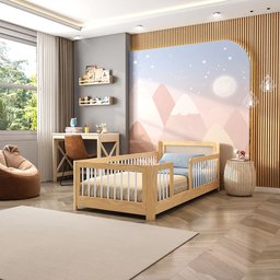 Cama Infantil Solteiro Montessoriano Wave com Rattan Casatema - 1