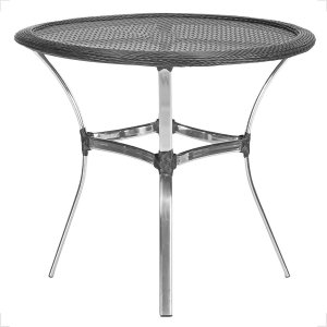 Mesa de Aluminio Polido e Tampo Tramado em Fibra Sintética para Jardim, Area Externa, Varanda - Pret