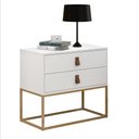 Ver imagem 2 de Mesa de Cabeceira Branco Unic 60 Estilo Industrial Puxador de Couro Base Ferro Dourada