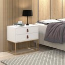 Ver imagem 1 de Mesa de Cabeceira Branco Unic 60 Estilo Industrial Puxador de Couro Base Ferro Dourada