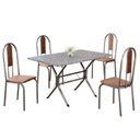 Ver imagem 2 de Conjunto Sala de Jantar Mesa Retangular 100x60cm Tampo Granito Ocre 4 Cadeiras Linda Yescasa Prata/Marrom