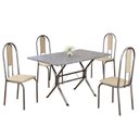 Ver imagem 2 de Conjunto Sala de Jantar Mesa Retangular 100x60cm Tampo Granito Ocre 4 Cadeiras Linda Yescasa Prata/Creme