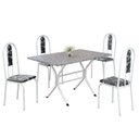 Ver imagem 2 de Conjunto Sala de Jantar Mesa Retangular 100x60cm Tampo Granito Ocre 4 Cadeiras Linda Yescasa Branco/Preto Floral