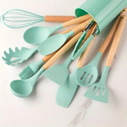 Kit 12 Utensílios de Cozinha em Silicone e Cabo de Madeira Resistente Ao Calor - Tiffany - 2