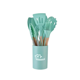 Kit 12 Utensílios de Cozinha em Silicone e Cabo de Madeira Resistente Ao Calor - Tiffany - 1