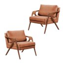 Ver imagem 2 de Kit 2 Poltronas Decorativa Braço de Madeira Mona Linho Laranja Terracota