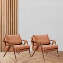 Ver imagem 1 de Kit 2 Poltronas Decorativa Braço de Madeira Mona Linho Laranja Terracota