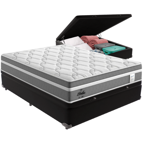 Cama Box Baú e Colchão Berlim Molas Ensacadas Casal Probel: Preto