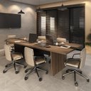 Ver imagem 1 de Mesa Reunião Escritório 6 Lugares com Caixa de Tomada, Tampo Engrossurado 50mm Marrom/Nogal/Preto Artany