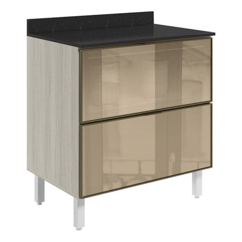 Balcao com Tampo 2 Gavetoes Vidro 80cm Mdf Kali 16412 Bianco Toq Nicioli