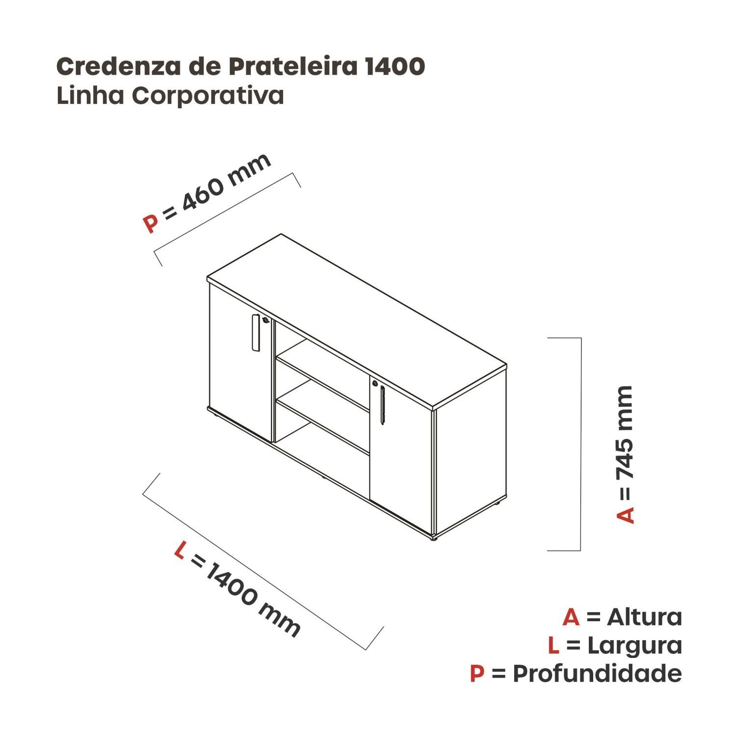 Armário Credenza 02 Portas Pivotante Credc1400 - 3