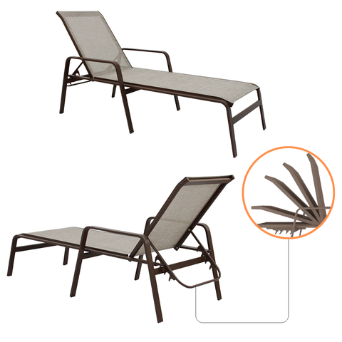 Kit 2 Cadeira Espreguiçadeira Piscina Sevilha Tela Sling Capuccino Alumínio Marrom