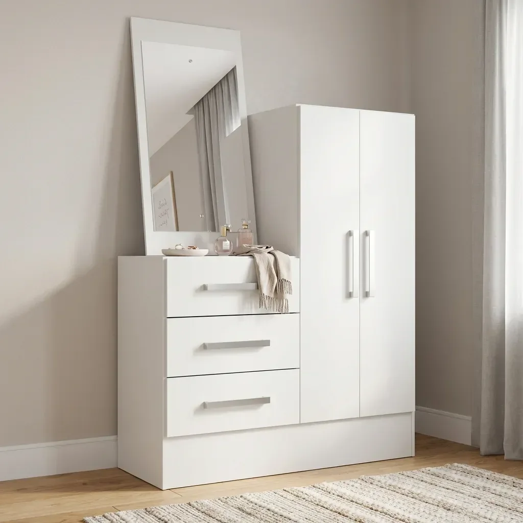 Ver imagem 1 de Cômoda para Quarto 3 Gavetas 2 Portas com Espelho Dunas Branco Yescasa