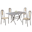 Ver imagem 2 de Conjunto Sala de Jantar Mesa Retangular 120x75cm Tampo Granito Ocre 4 Cadeiras Linda Yescasa Prata/Creme