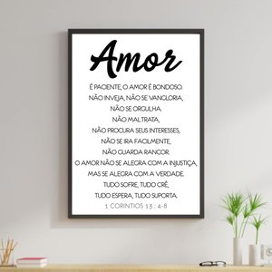 Quadro O Amor é Paciente 24x18cm - com vidro:Madeira preta