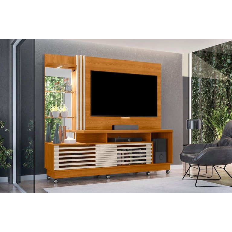 Painel Frizz Plus para Tv de até 60 Polegadas (com Rodízios) - Cinamomo / Off White - Madetec