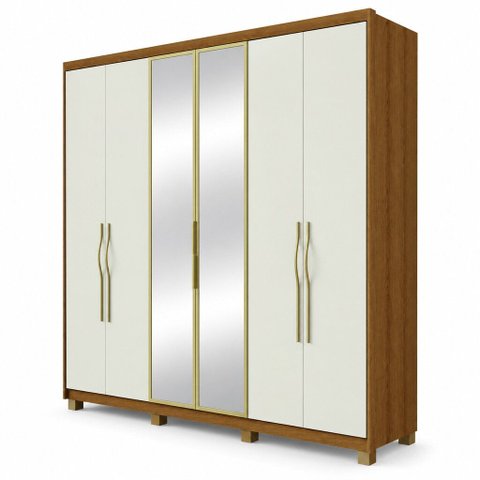 Roupeiro Rimo Belize 6PT c/Espelho MDF L 2,35 X a 2,40 (Jequitiba Ac Off White Espelho (23108435))