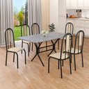 Ver imagem 1 de Conjunto Sala de Jantar Mesa Retangular 140x75cm Tampo Granito Ocre 6 Cadeiras Linda Yescasa