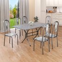 Ver imagem 1 de Conjunto Sala de Jantar Mesa Retangular 140x75cm Tampo Granito Ocre 6 Cadeiras Linda Yescasa