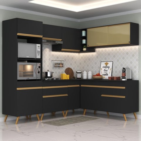 Cozinha Completa de Canto Veneza GB Multimóveis MP2064 com Armário e Balcão Preta