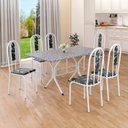 Ver imagem 1 de Conjunto Sala de Jantar Mesa Retangular 140x75cm Tampo Granito Ocre 6 Cadeiras Linda Yescasa