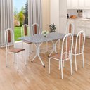 Ver imagem 1 de Conjunto Sala de Jantar Mesa Retangular 140x75cm Tampo Granito Ocre 6 Cadeiras Linda Yescasa