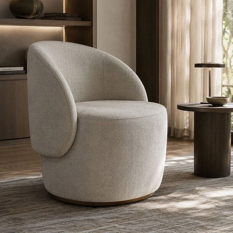 Poltrona Decorativa Premium Orgânica em Bouclê Italiano Bege