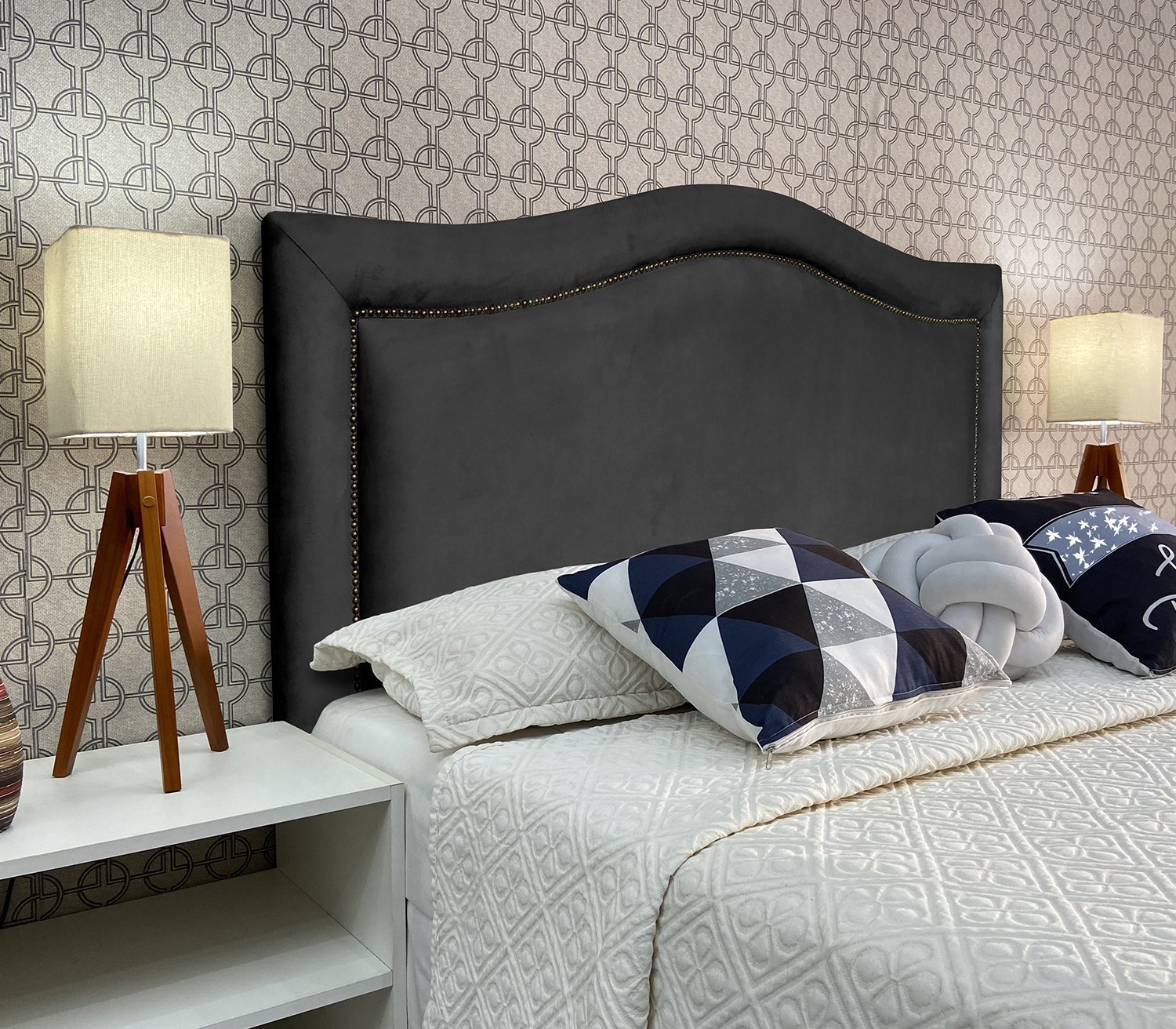 Cabeceira King Estofada Sevilha Provençal Suede Cinza 195 X 120 Rbl - 1