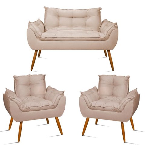 Kit Namoradeira Opala + 2 Poltronas para Sala Balaqui Decor Cor:bege