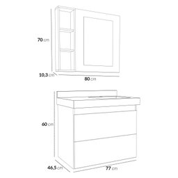 Gabinete para Banheiro Suspenso Ripy 80cm sem Lavatório - 8