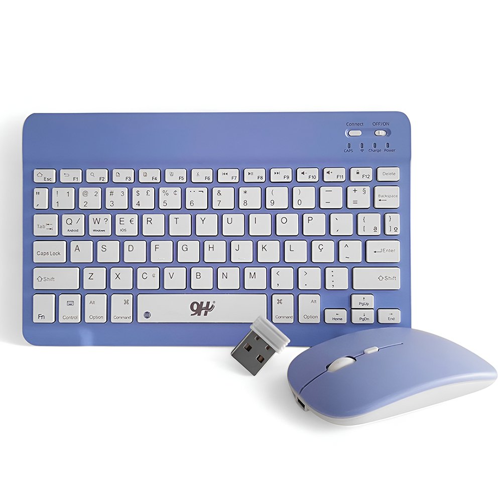 Kit Teclado e Mouse sem Fio A6732 Roxo Conexão Recarregável Ultra