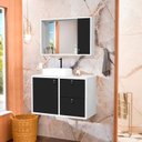 Ver imagem 1 de Conjunto Gabinete para Banheiro com Cuba Sobrepor e Espelheira Toro 80 cm Branco/Preto