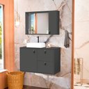 Ver imagem 1 de Conjunto Gabinete para Banheiro com Cuba Sobrepor e Espelheira Toro 80 cm Cinza/Grafite