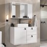 Conjunto Gabinete para Banheiro com Cuba Sobrepor, Tampo de Vidro e Espelheira Toro 80cm - 1