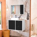 Ver imagem 1 de Conjunto Gabinete para Banheiro com Cuba Sobrepor, Tampo de Vidro e Espelheira Toro 80cm Branco/Preto