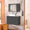 Ver imagem 1 de Conjunto Gabinete para Banheiro com Cuba Sobrepor, Tampo de Vidro e Espelheira Toro 80cm Cinza/Grafite