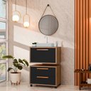 Ver imagem 1 de Conjunto Gabinete para Banheiro com Rodizio, com Cuba de Sobrepor e Espelho Kyoto 60cm Avelato/Preto
