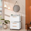Ver imagem 1 de Conjunto Gabinete para Banheiro com Rodizio, Tampo de Vidro, Cuba de Sobrepor e Espelho Kyoto 60 cm Branco