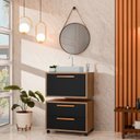 Ver imagem 1 de Conjunto Gabinete para Banheiro com Rodizio, Tampo de Vidro, Cuba de Sobrepor e Espelho Kyoto 60 cm Preto/Avelato