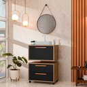 Ver imagem 1 de Conjunto Gabinete para Banheiro com Rodizio, tampo de vidro, Cuba de sobrepor e Espelho Kyoto 60 cm