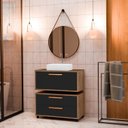 Ver imagem 1 de Conjunto Gabinete para Banheiro com Rodizio com Cuba de Sobrepor e Espelho Kyoto 80 cm Preto/Avelato