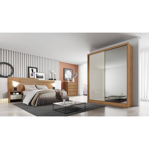 Guarda Roupa Solteiro com Espelho Mdf 3 Gavetas - Toledo-cumaru/fendi - Móveis Novo Horizonte
