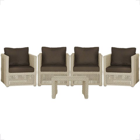 Mesa Centro e 4 Poltronas Madri Corda Náutica Estofado 9 Trama Original