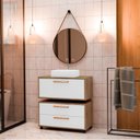 Ver imagem 1 de Conjunto Gabinete para Banheiro com Rodizio, tampo de vidro, Cuba de sobrepor e Espelho Kyoto 80 cm