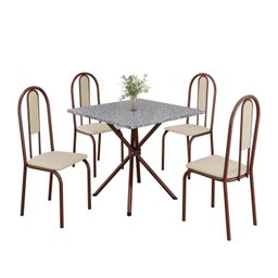 Conjunto Sala de Jantar Mesa Quadrada 75x75cm Tampo Granito Ocre 4 Cadeiras Linda Yescasa - 2