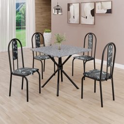 Conjunto Sala de Jantar Mesa Quadrada 75x75cm Tampo Granito Ocre 4 Cadeiras Linda Yescasa - 1